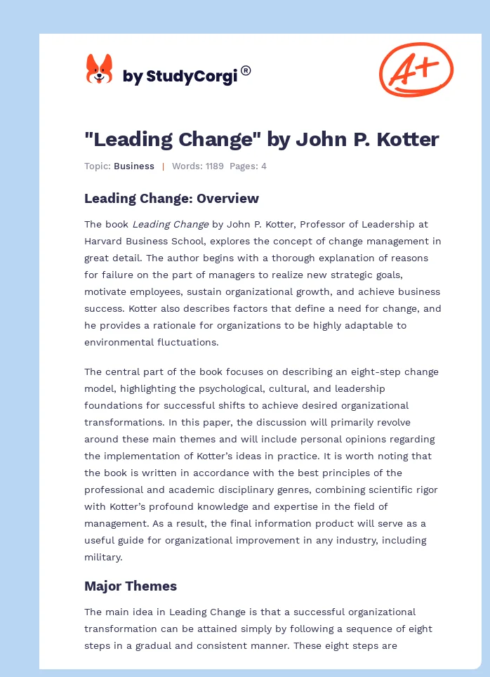 "Leading Change" by John P. Kotter. Page 1