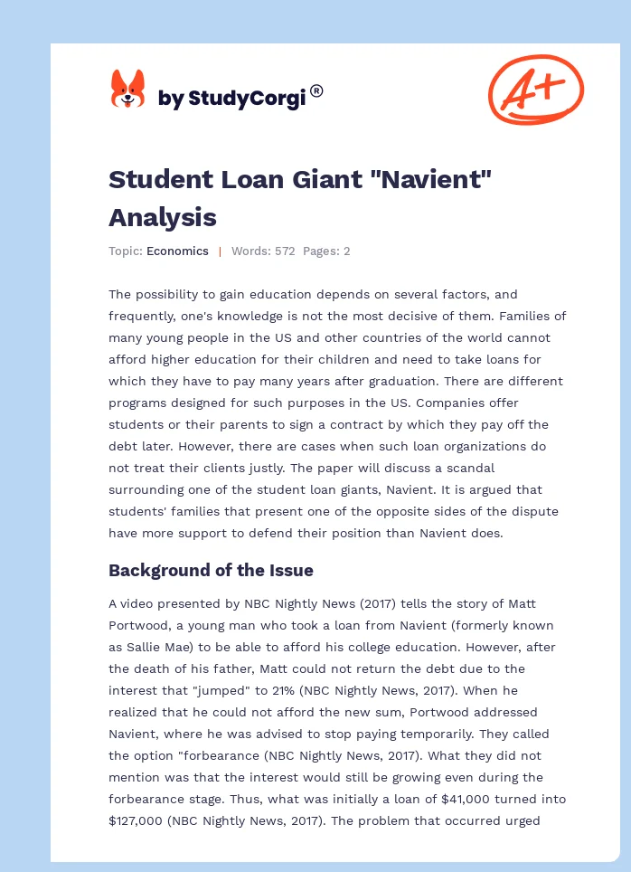 Student Loan Giant "Navient" Analysis. Page 1