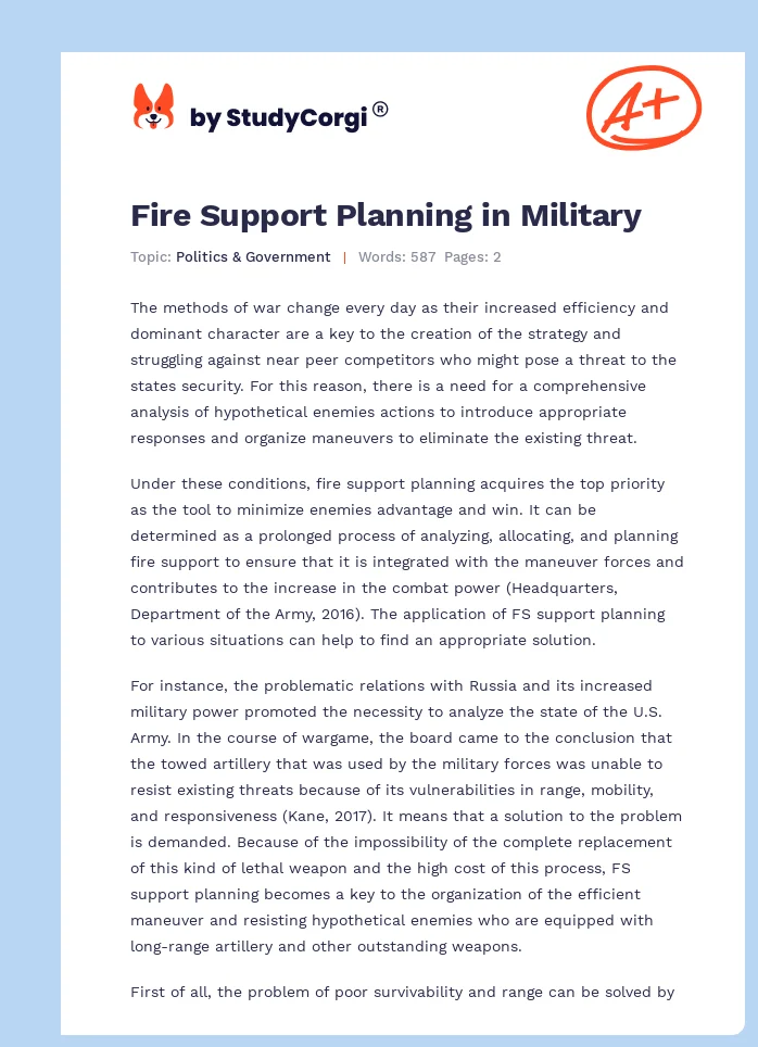 Fire Support Planning in Military. Page 1