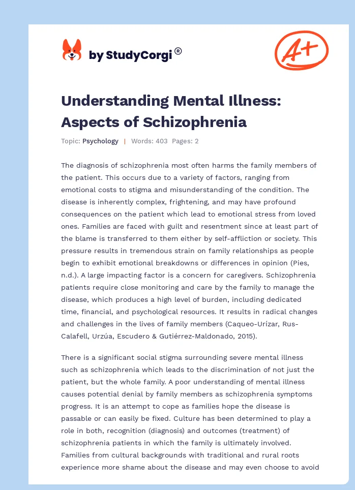 Understanding Mental Illness: Aspects of Schizophrenia. Page 1