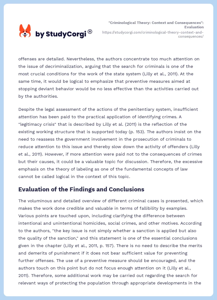 "Criminological Theory: Context and Consequences": Evaluation. Page 2