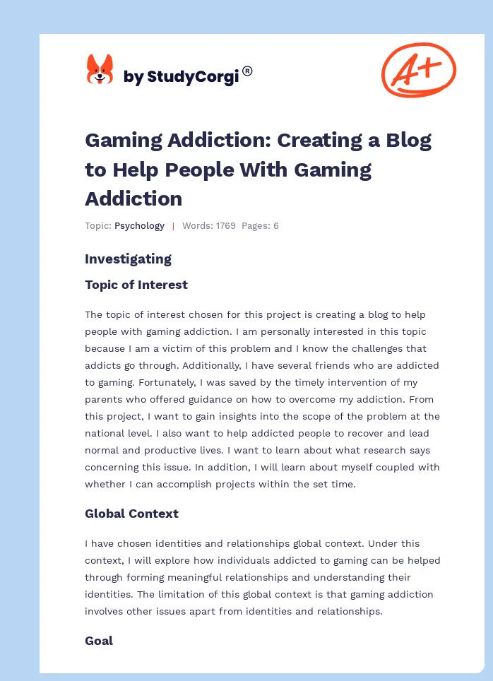 Gaming Addiction: Creating a Blog to Help People With Gaming Addiction. Page 1