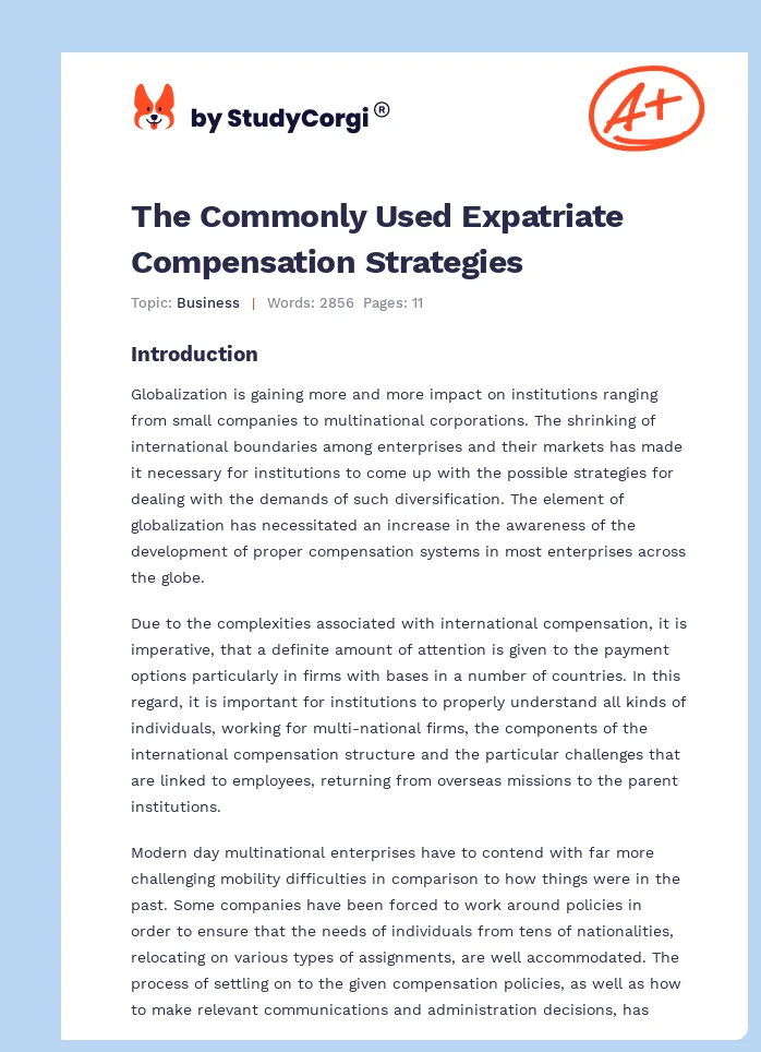 The Commonly Used Expatriate Compensation Strategies. Page 1