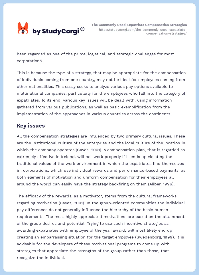 The Commonly Used Expatriate Compensation Strategies. Page 2