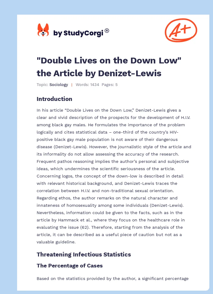 "Double Lives on the Down Low" the Article by Denizet-Lewis. Page 1