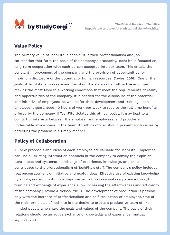 The Ethical Policies of TechFite. Page 2