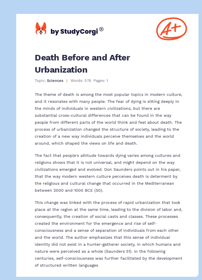 Death Before and After Urbanization. Page 1