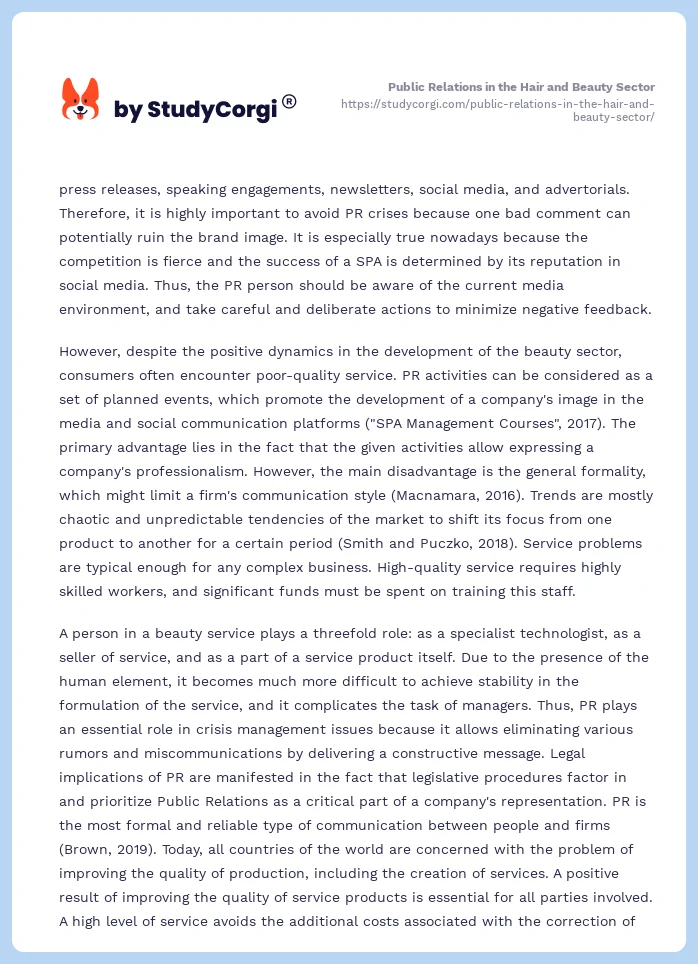 Public Relations in the Hair and Beauty Sector. Page 2