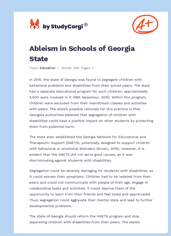 Ableism in Schools of Georgia State. Page 1