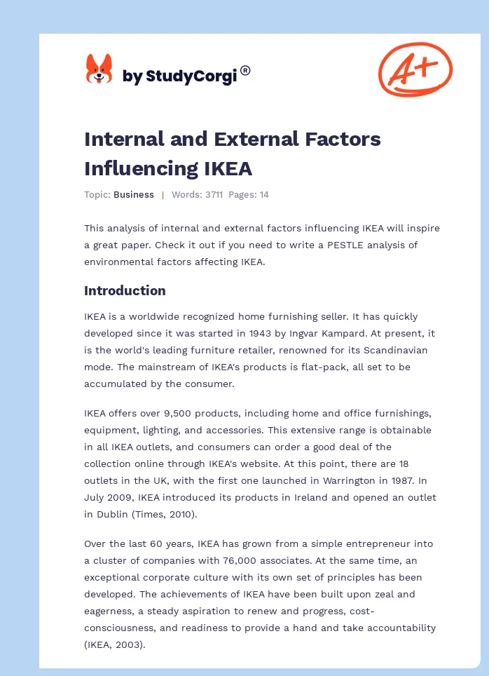 Internal and External Factors Influencing IKEA. Page 1