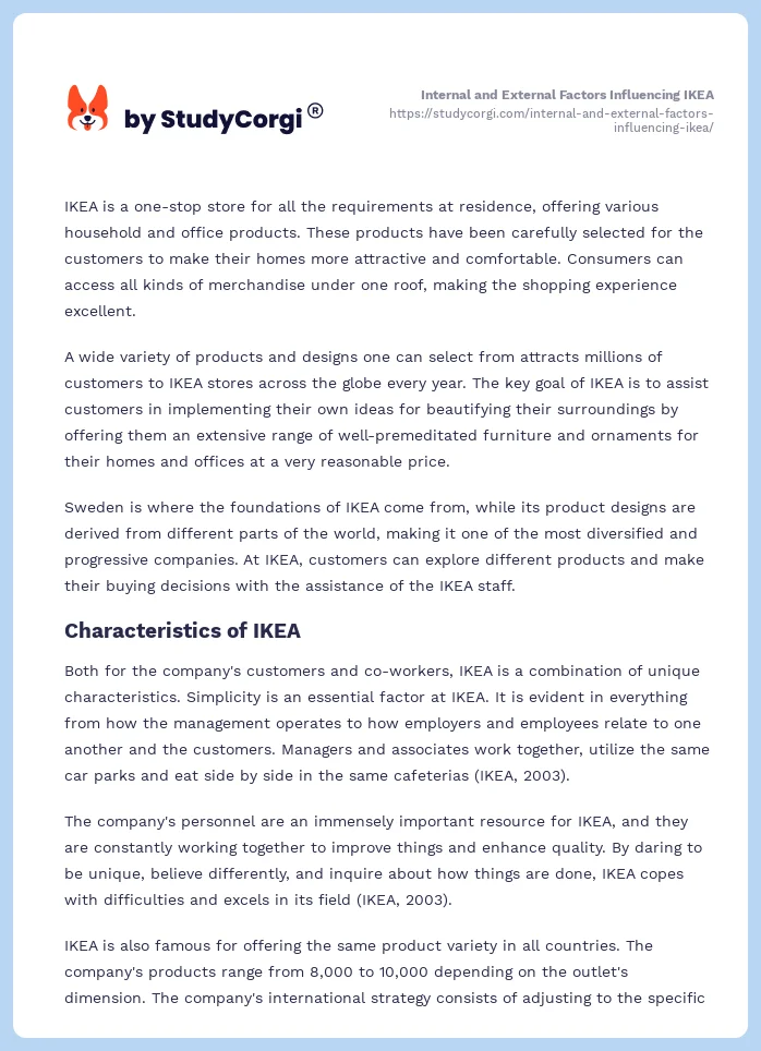 Internal and External Factors Influencing IKEA. Page 2