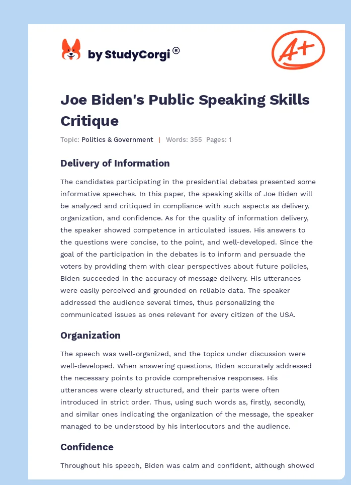 Joe Biden's Public Speaking Skills Critique. Page 1