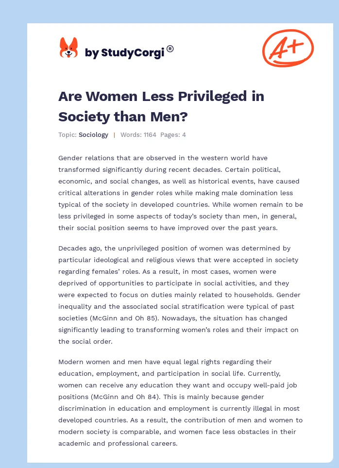 Are Women Less Privileged in Society than Men?. Page 1