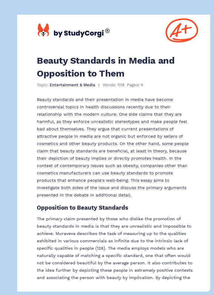 Beauty Standards in Media and Opposition to Them. Page 1