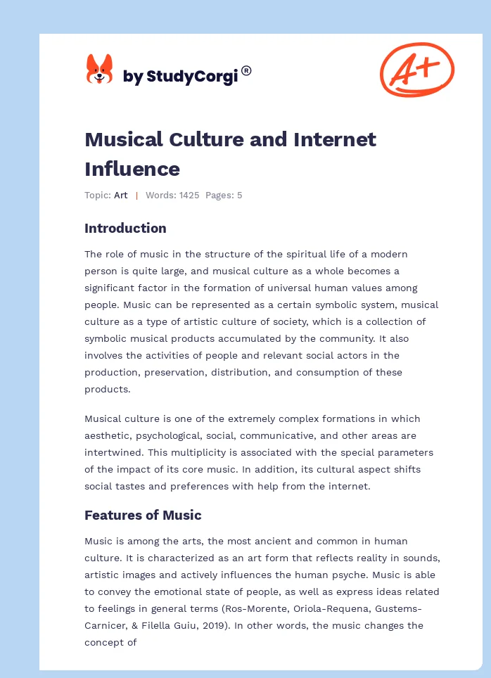 Musical Culture and Internet Influence. Page 1
