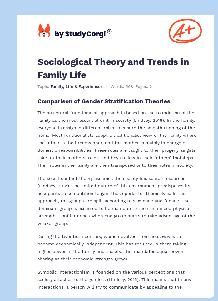 Sociological Theory and Trends in Family Life. Page 1