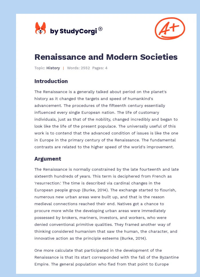 Renaissance and Modern Societies. Page 1