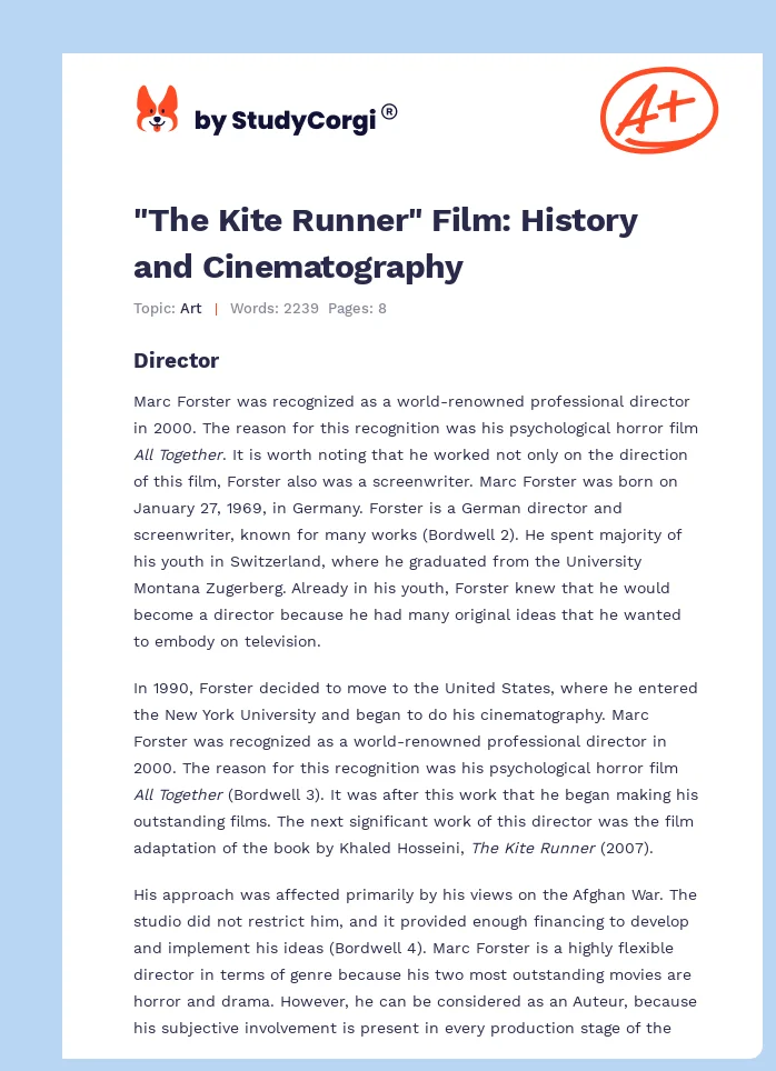 "The Kite Runner" Film: History and Cinematography. Page 1