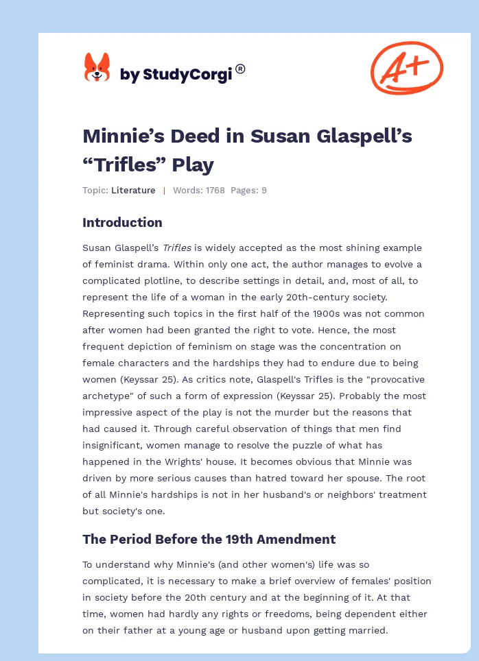 Minnie’s Deed in Susan Glaspell’s “Trifles” Play. Page 1