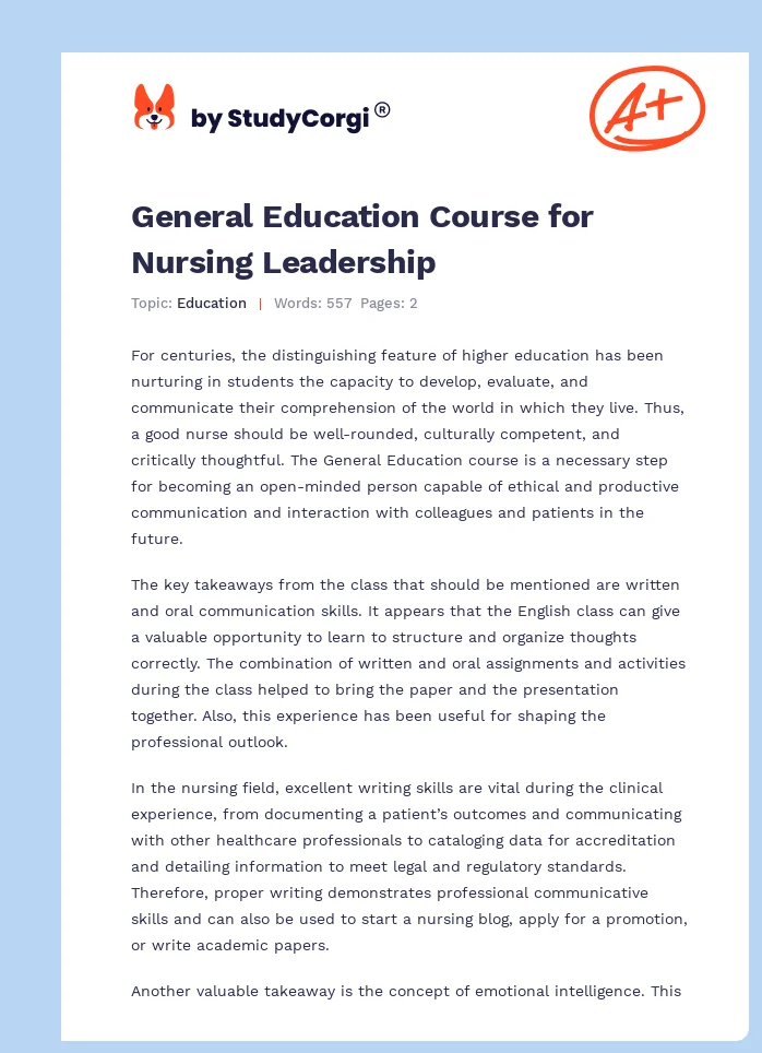 General Education Course for Nursing Leadership. Page 1