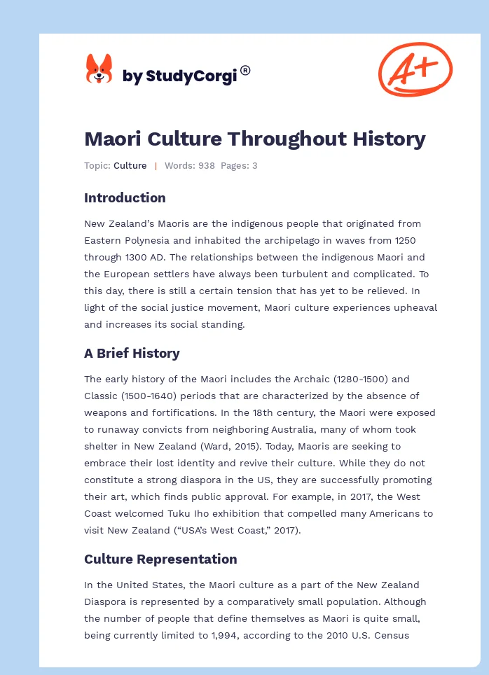 Maori Culture Throughout History. Page 1