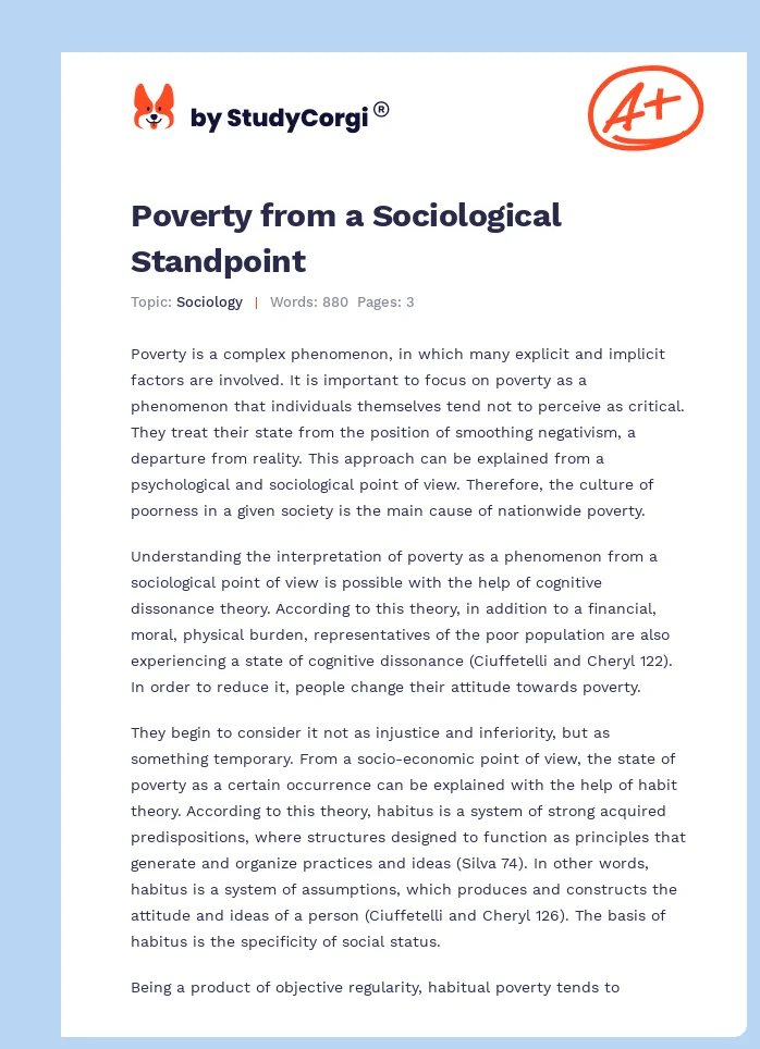 Poverty from a Sociological Standpoint. Page 1