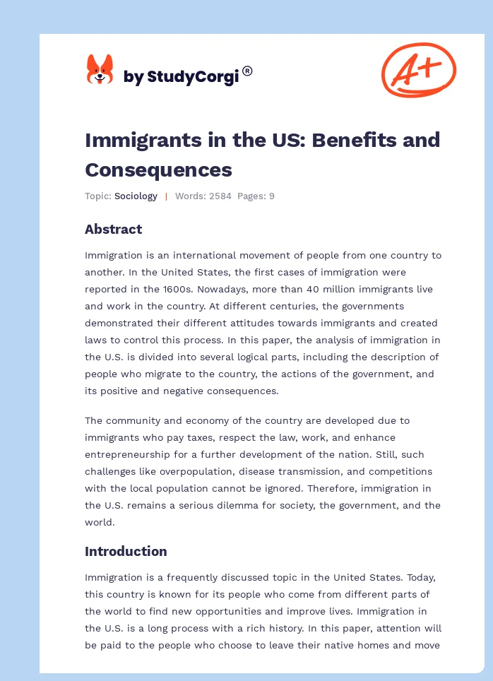 Immigrants in the US: Benefits and Consequences. Page 1