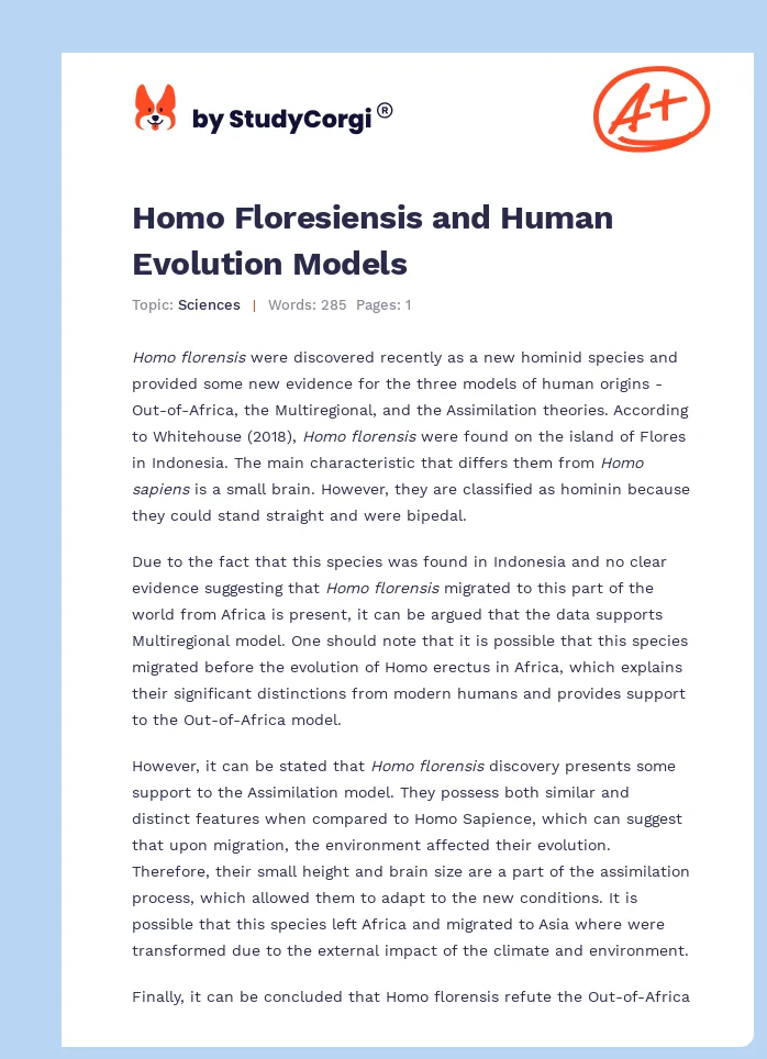 Homo Floresiensis and Human Evolution Models. Page 1