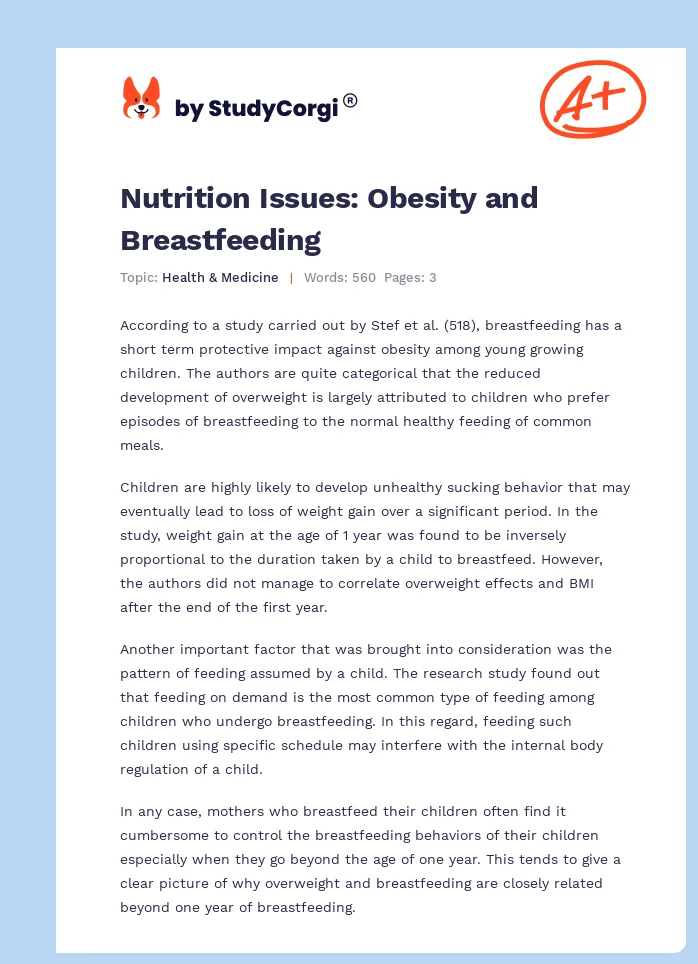 Nutrition Issues: Obesity and Breastfeeding. Page 1