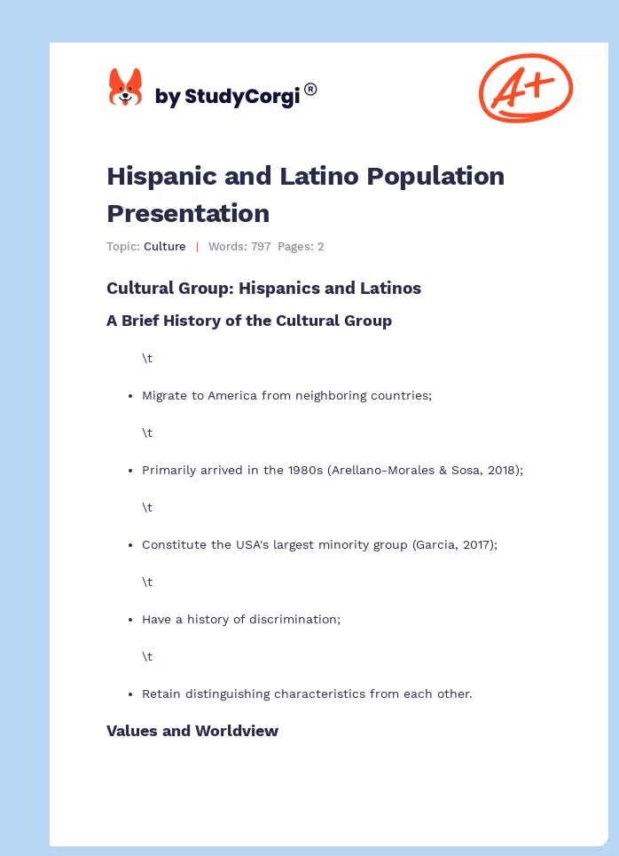 Hispanic and Latino Population Presentation. Page 1