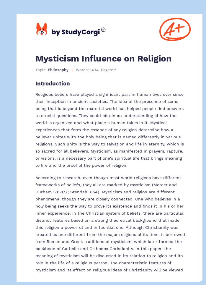 Mysticism Influence on Religion. Page 1