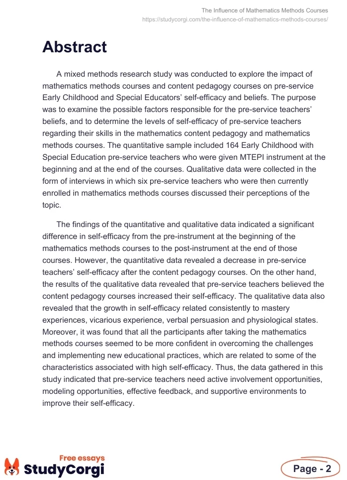 The Influence of Mathematics Methods Courses. Page 2