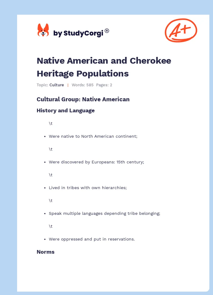 Native American and Cherokee Heritage Populations. Page 1