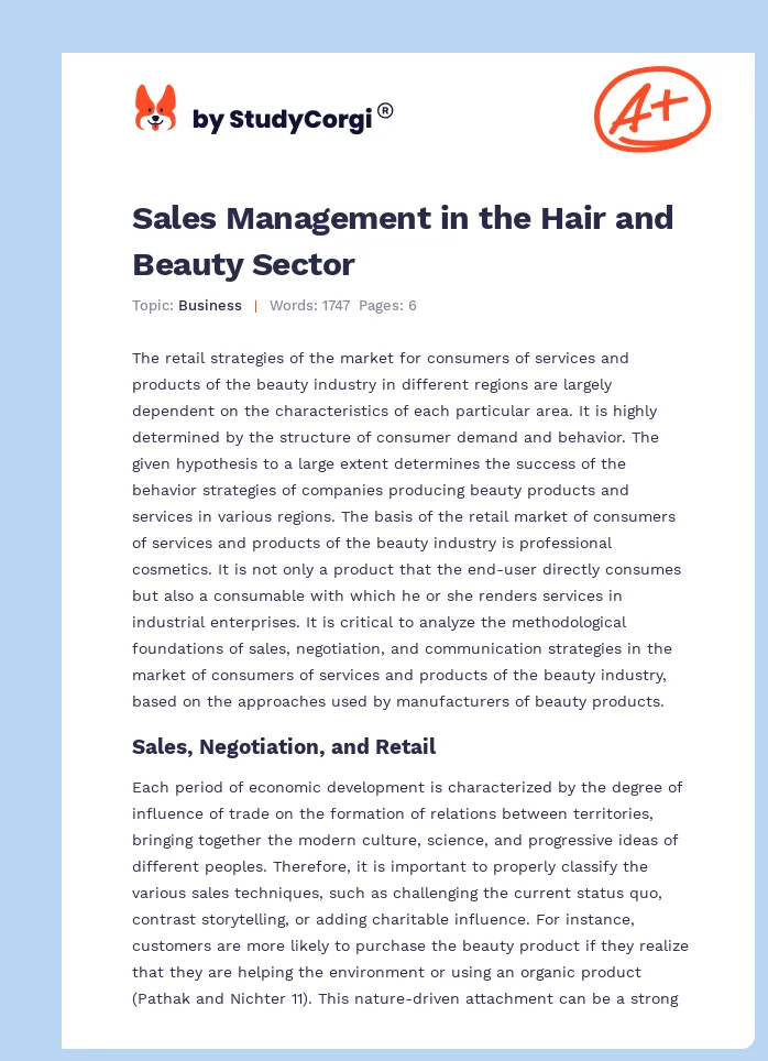 Sales Management in the Hair and Beauty Sector. Page 1