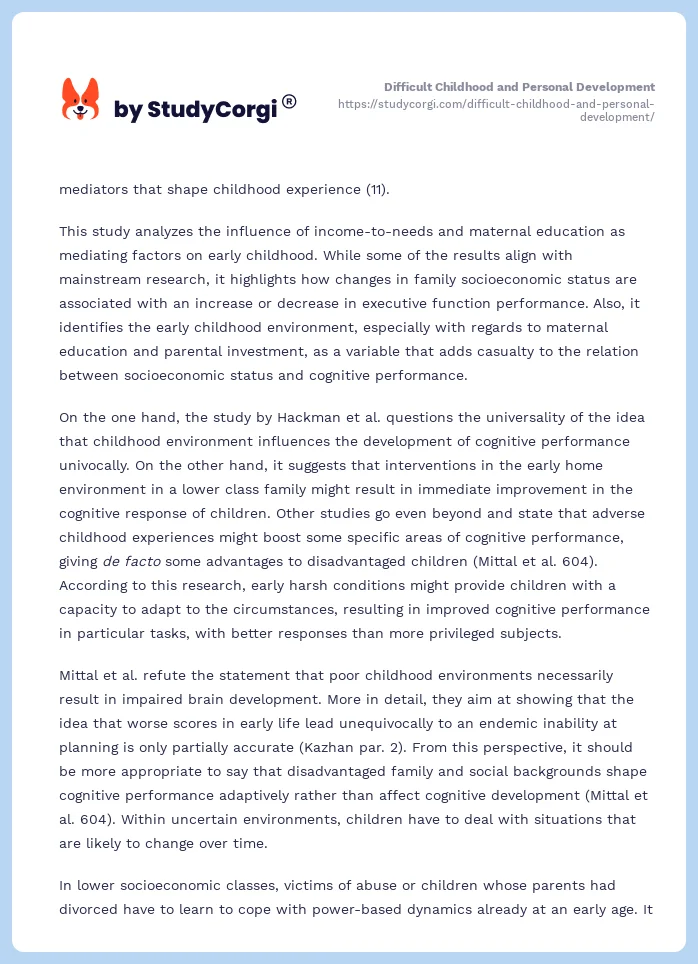Difficult Childhood and Personal Development. Page 2