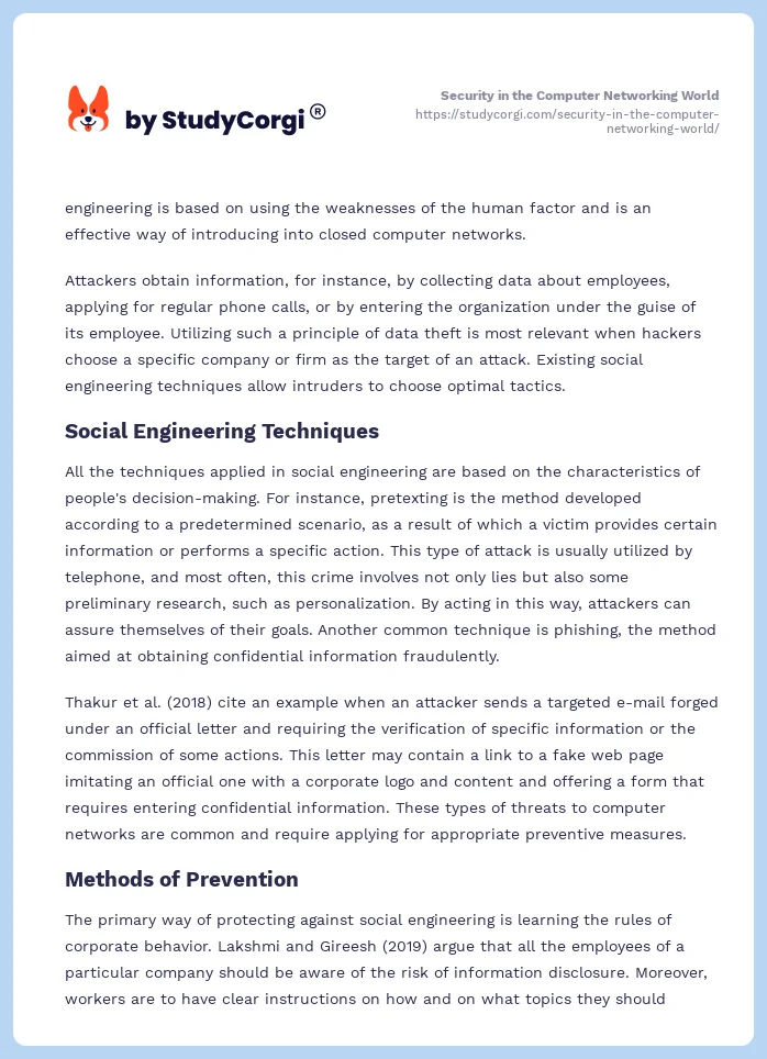 Security in the Computer Networking World. Page 2