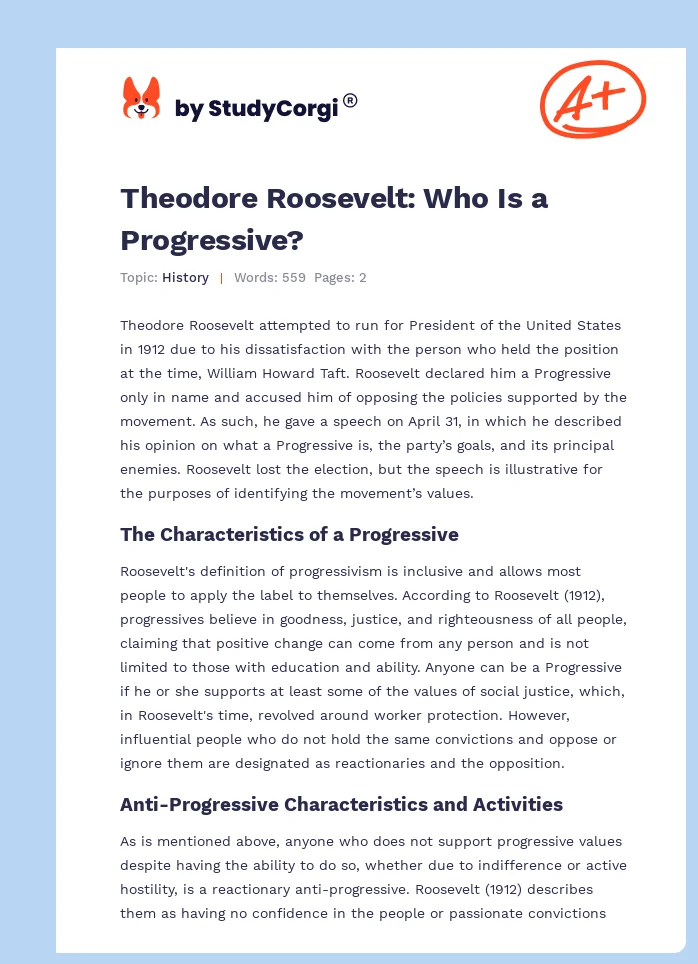 Theodore Roosevelt: Who Is a Progressive?. Page 1