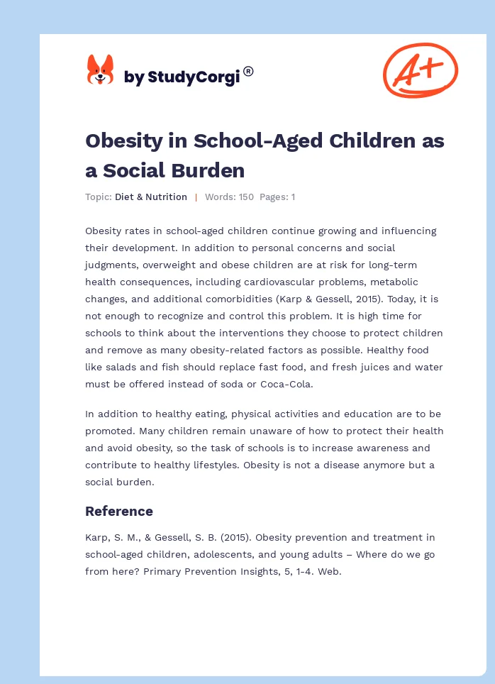 Obesity in School-Aged Children as a Social Burden. Page 1
