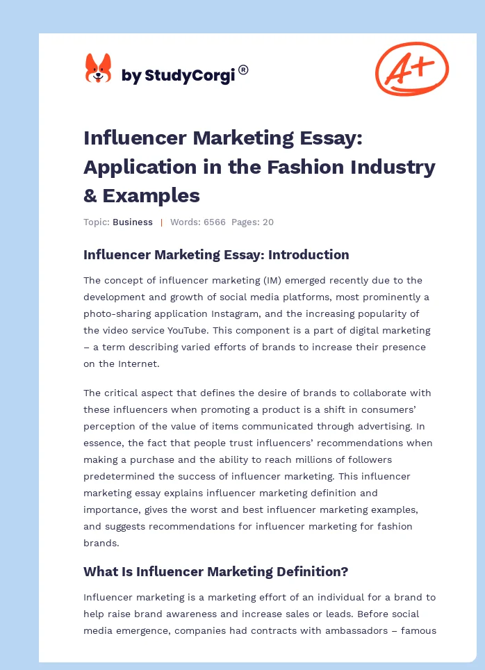 Influencer Marketing Essay: Application in the Fashion Industry & Examples. Page 1