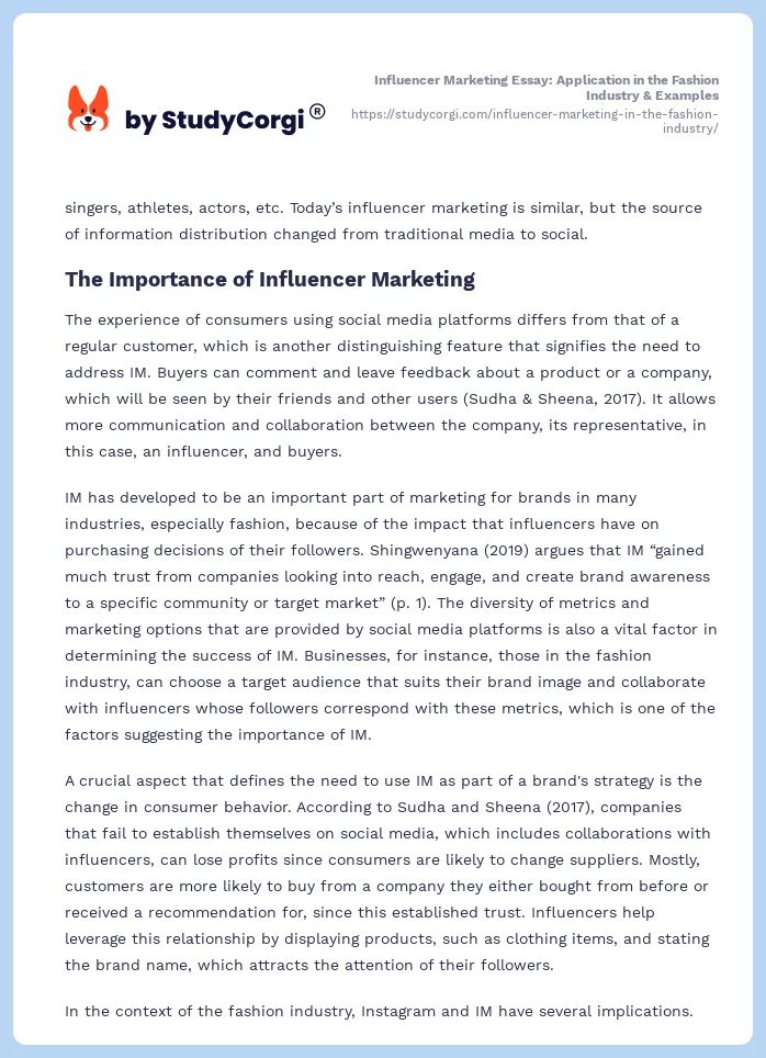 Influencer Marketing Essay: Application in the Fashion Industry & Examples. Page 2