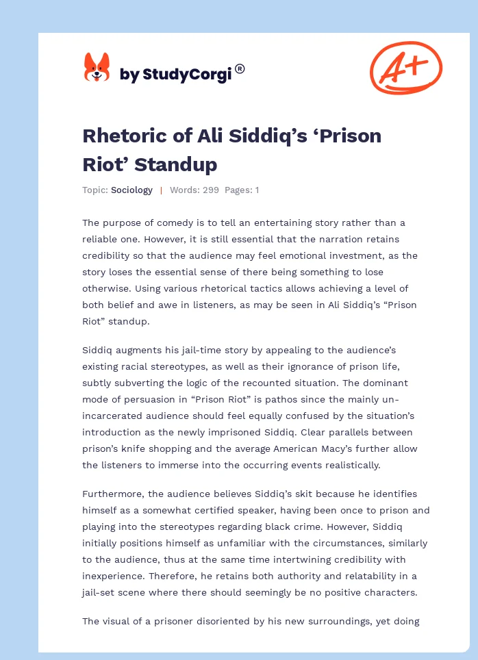 Rhetoric of Ali Siddiq’s ‘Prison Riot’ Standup. Page 1