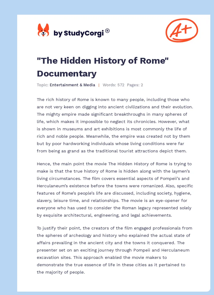 "The Hidden History of Rome" Documentary. Page 1