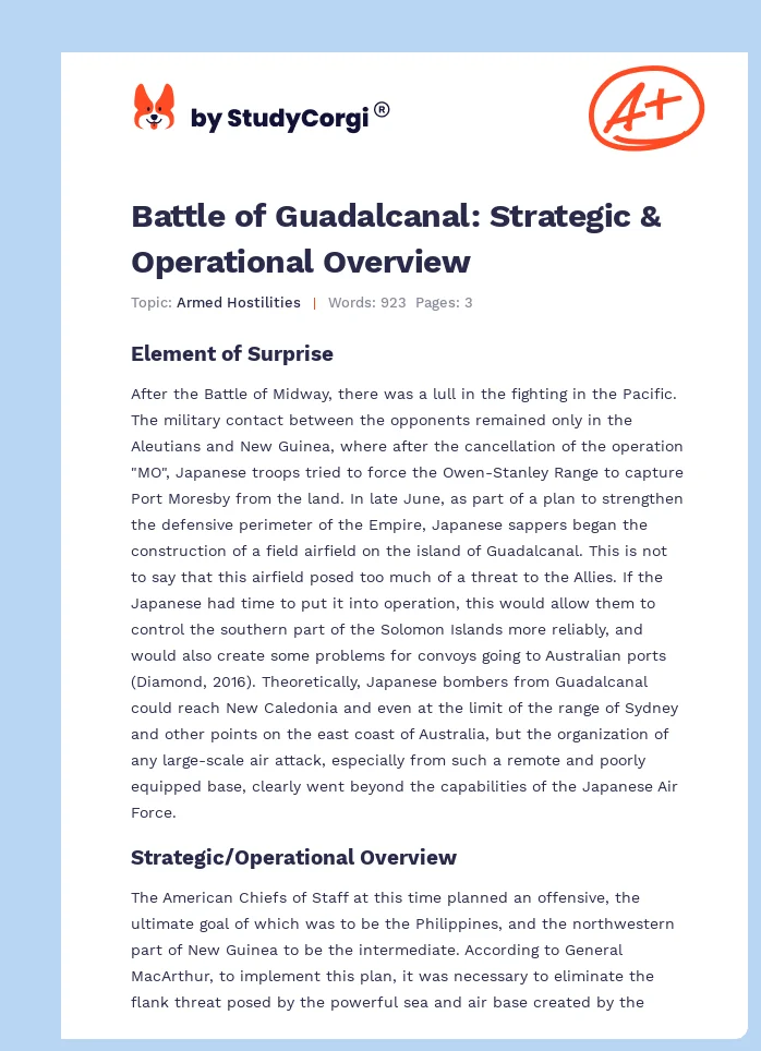 Battle of Guadalcanal: Strategic & Operational Overview. Page 1