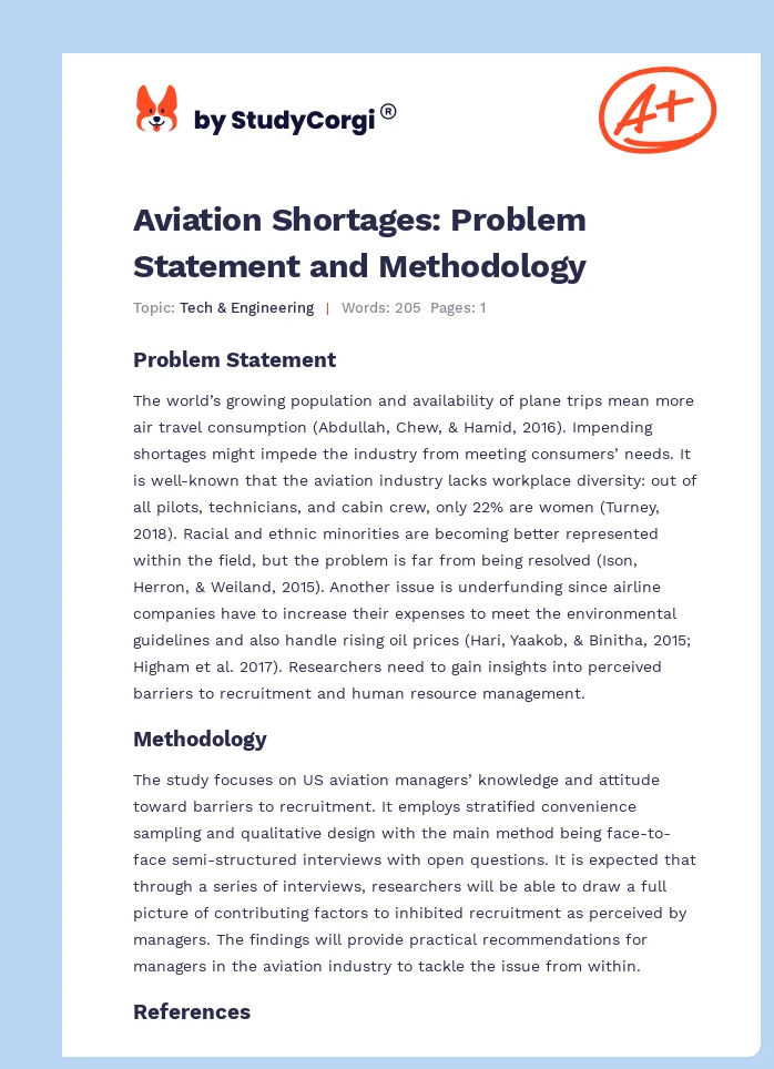 Aviation Shortages: Problem Statement and Methodology. Page 1