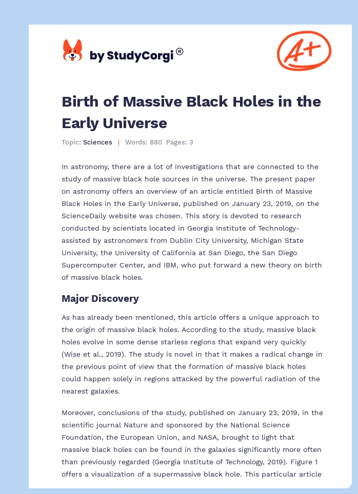 Birth of Massive Black Holes in the Early Universe. Page 1