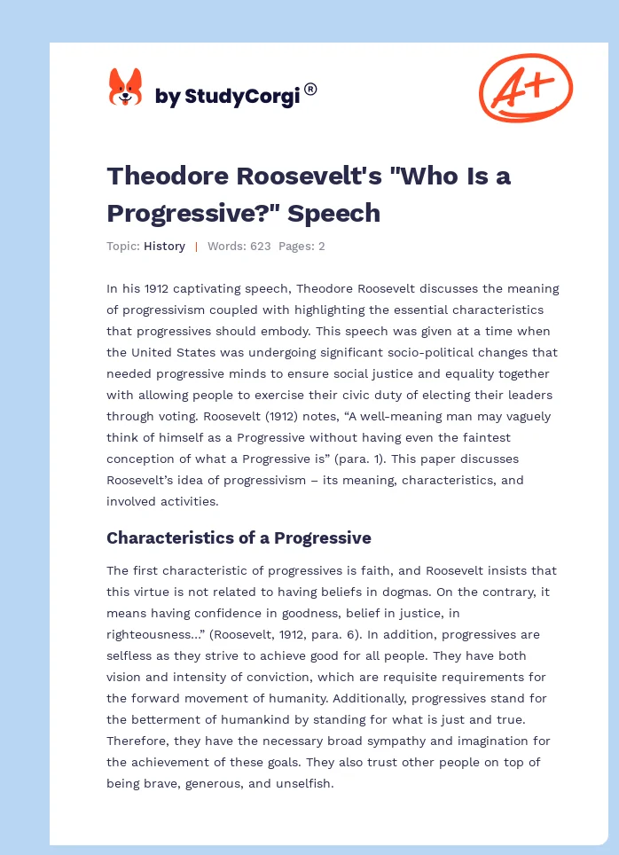 Theodore Roosevelt's "Who Is a Progressive?" Speech. Page 1