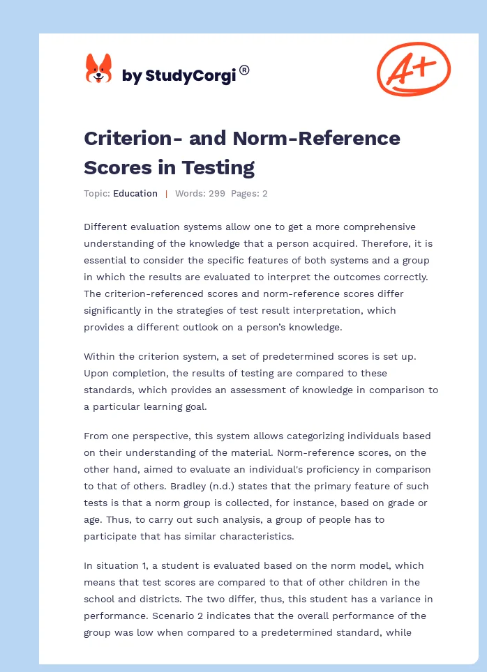 Criterion- and Norm-Reference Scores in Testing. Page 1