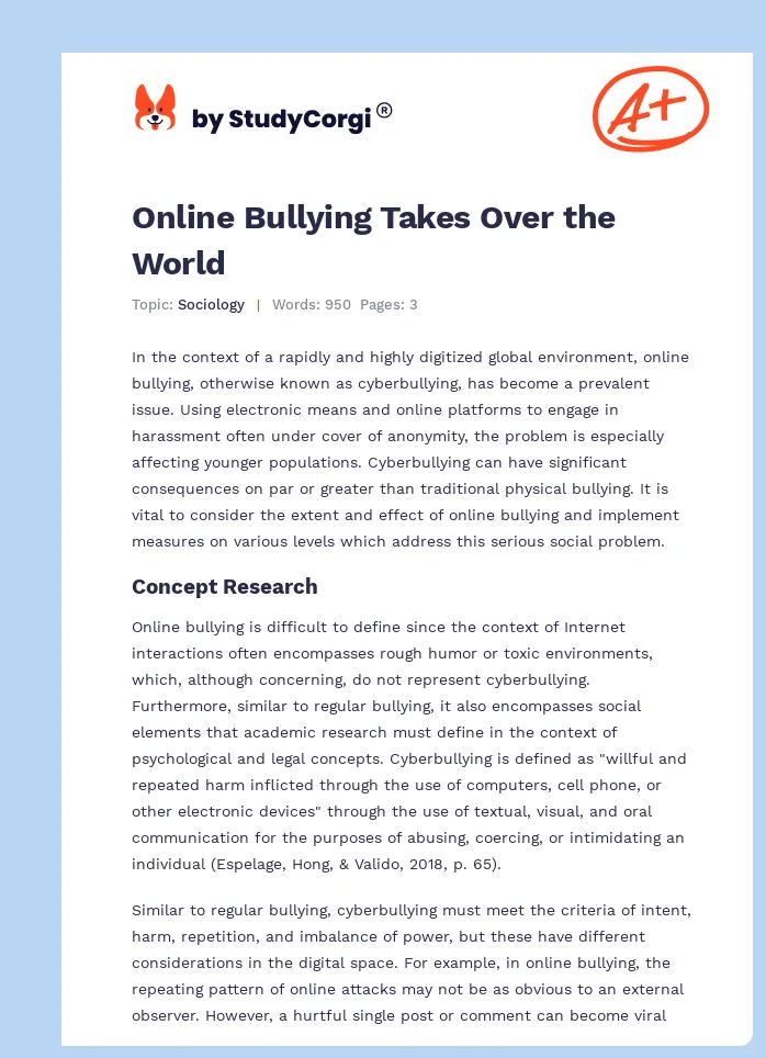 Online Bullying Takes Over the World. Page 1