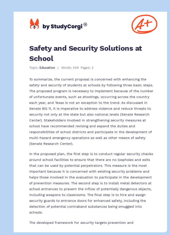 Safety and Security Solutions at School. Page 1