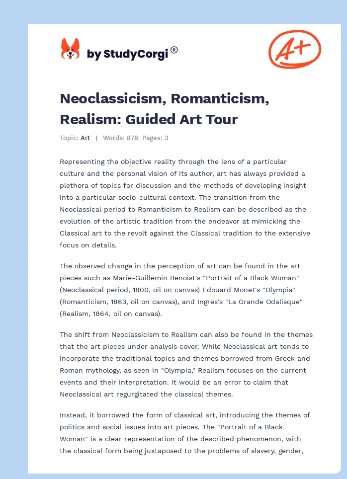 Neoclassicism, Romanticism, Realism: Guided Art Tour. Page 1